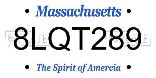 8LQT289 Massachusetts License Plate