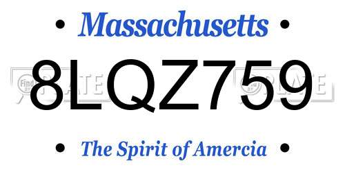 8LQZ759 Massachusetts License Plate