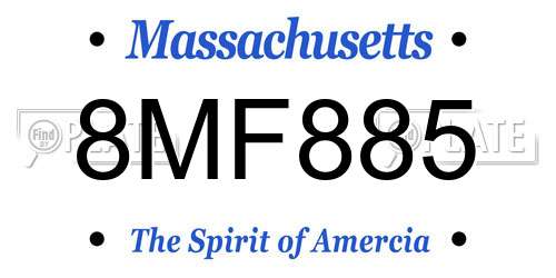 8MF885 Massachusetts License Plate