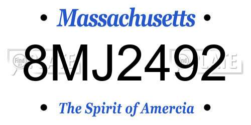 8MJ2492 Massachusetts License Plate