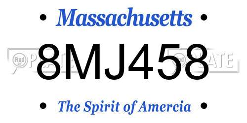 8MJ458 Massachusetts License Plate