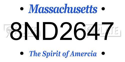 8ND2647 Massachusetts License Plate