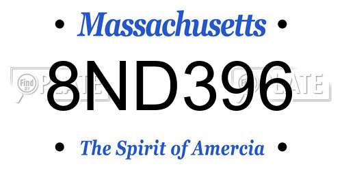 8ND396 Massachusetts License Plate