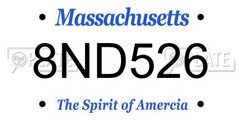 8ND526 Massachusetts License Plate