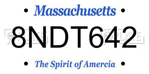 8NDT642 Massachusetts License Plate