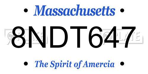 8NDT647 Massachusetts License Plate