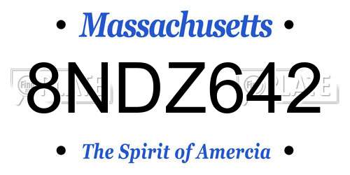 8NDZ642 Massachusetts License Plate
