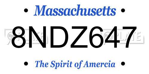 8NDZ647 Massachusetts License Plate