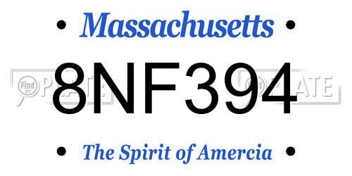 8NF394 Massachusetts License Plate
