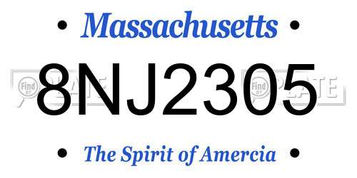 8NJ2305 Massachusetts License Plate