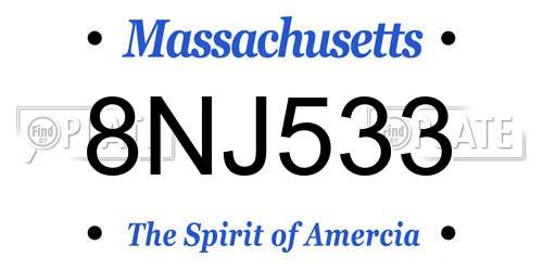 8NJ533 Massachusetts License Plate