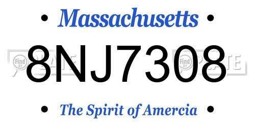 8NJ7308 Massachusetts License Plate