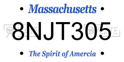 8NJT305 Massachusetts License Plate