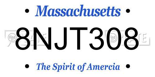 8NJT308 Massachusetts License Plate