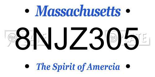 8NJZ305 Massachusetts License Plate