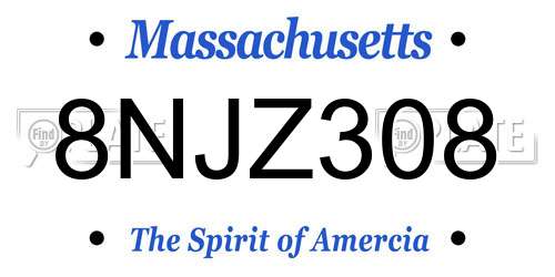 8NJZ308 Massachusetts License Plate