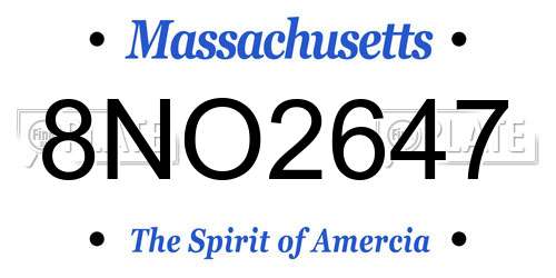 8NO2647 Massachusetts License Plate