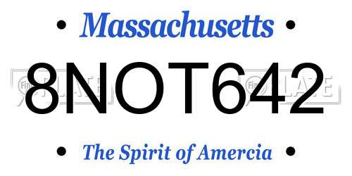 8NOT642 Massachusetts License Plate