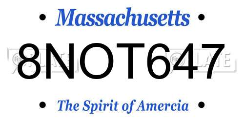 8NOT647 Massachusetts License Plate