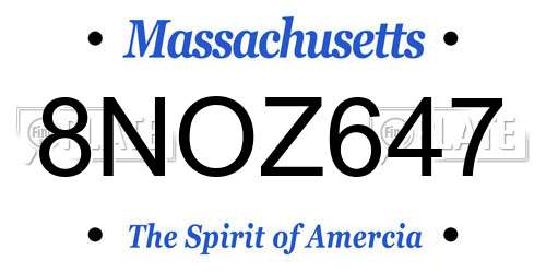 8NOZ647 Massachusetts License Plate