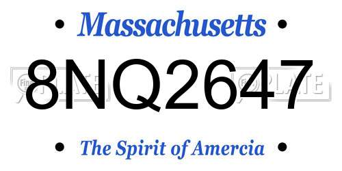 8NQ2647 Massachusetts License Plate