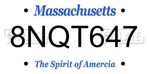 8NQT647 Massachusetts License Plate