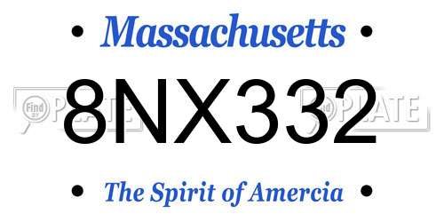 8NX332 Massachusetts License Plate