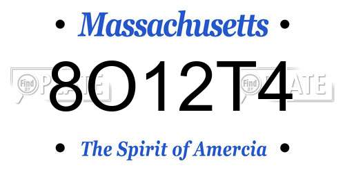 8O12T4 Massachusetts License Plate