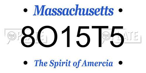 8O15T5 Massachusetts License Plate