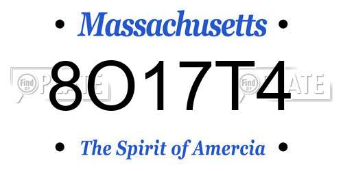 8O17T4 Massachusetts License Plate