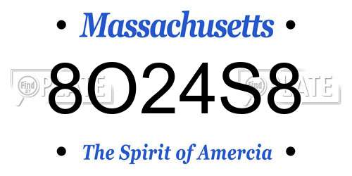 8O24S8 Massachusetts License Plate