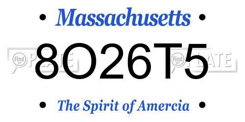 8O26T5 Massachusetts License Plate