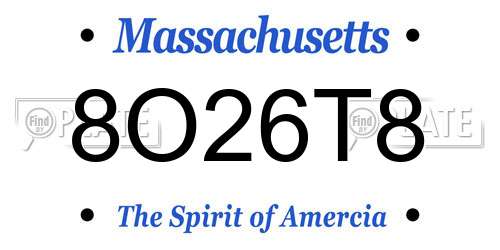 8O26T8 Massachusetts License Plate