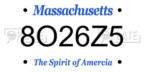 8O26Z5 Massachusetts License Plate
