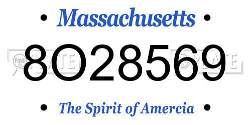 8O28569 Massachusetts License Plate