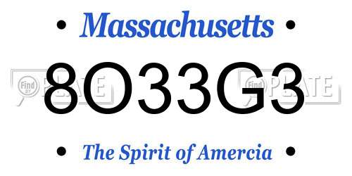 8O33G3 Massachusetts License Plate