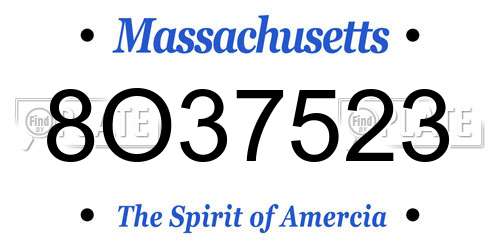 8O37523 Massachusetts License Plate