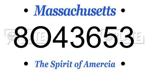 8O43653 Massachusetts License Plate