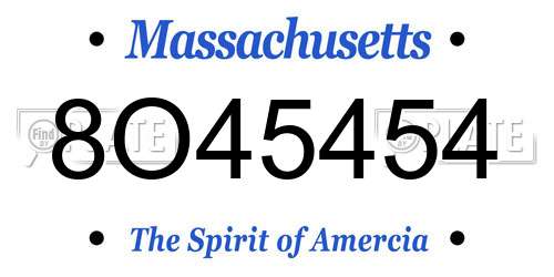 8O45454 Massachusetts License Plate