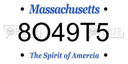 8O49T5 Massachusetts License Plate