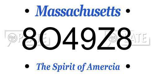 8O49Z8 Massachusetts License Plate