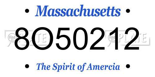 8O50212 Massachusetts License Plate