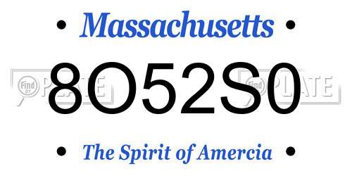 8O52S0 Massachusetts License Plate
