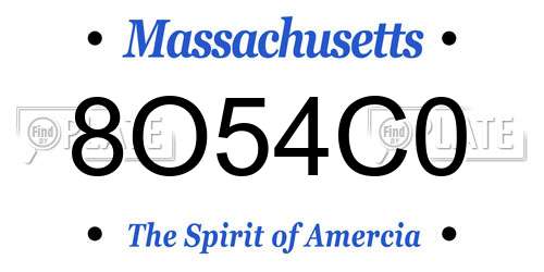8O54C0 Massachusetts License Plate