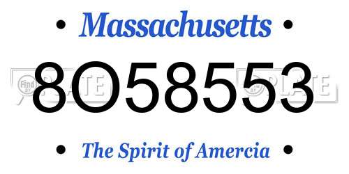 8O58553 Massachusetts License Plate