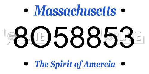 8O58853 Massachusetts License Plate