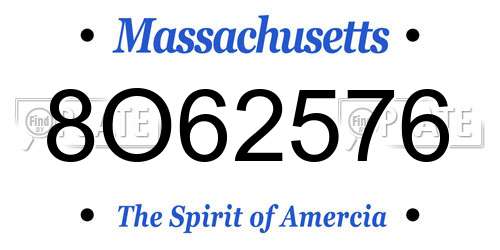 8O62576 Massachusetts License Plate