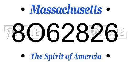 8O62826 Massachusetts License Plate