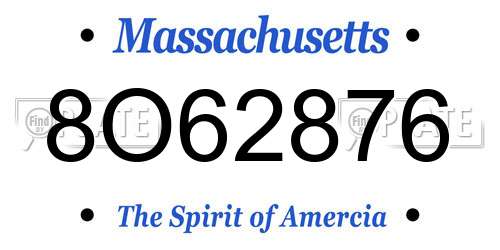 8O62876 Massachusetts License Plate