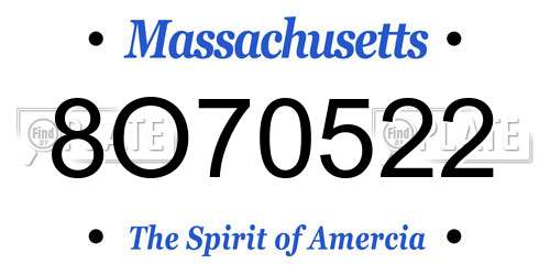 8O70522 Massachusetts License Plate